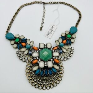 Park Lane Multicolor Statement Bib Necklace - Teal, Green, Orange, White, Blue
